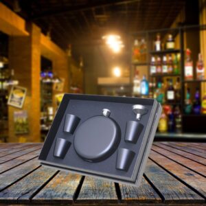 4 SHOT BARDAKLI MATARA SETİ YUVARLAK SİYAH