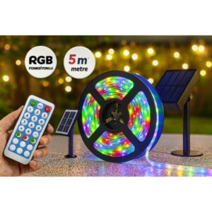 Güneş Enerjili RGB 5 Metre Şerit LED Kamp ve Bahçe Aydınlatması